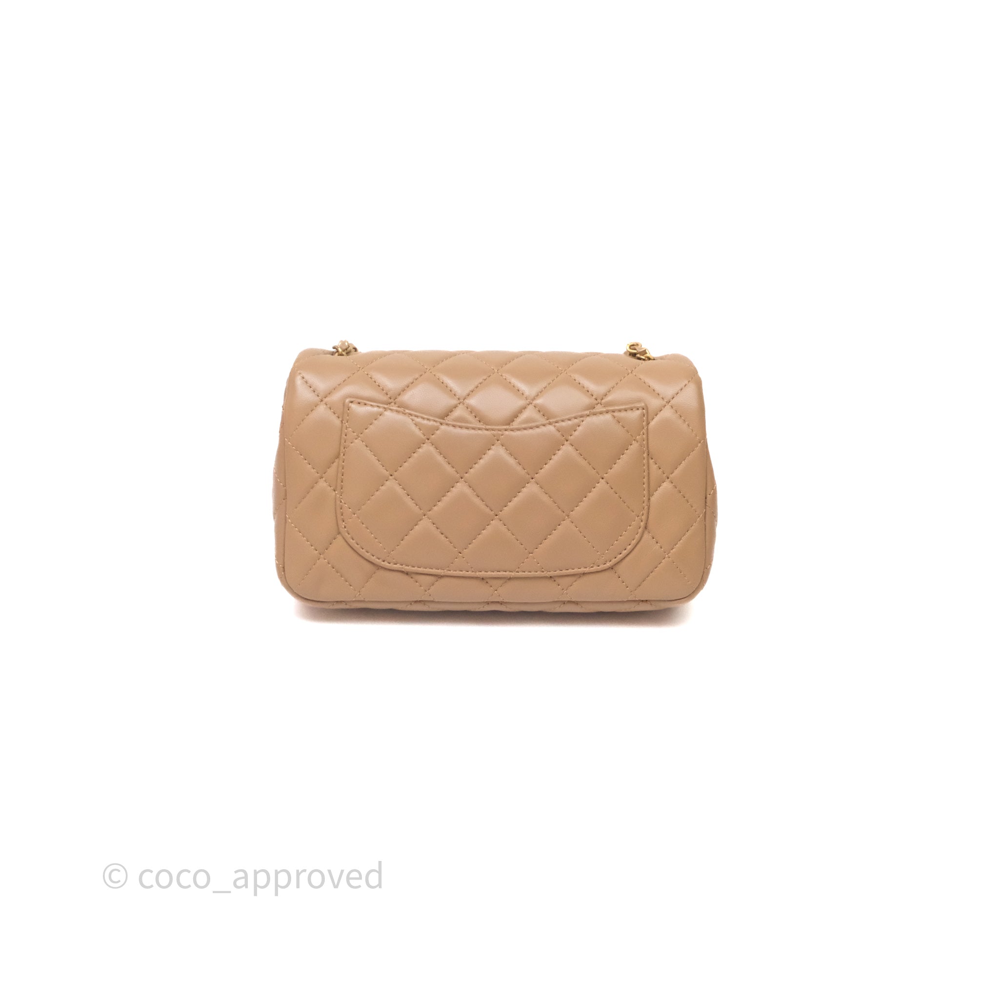 Chanel Mini Rectangular Pearl Crush Quilted Dark Beige Lambskin