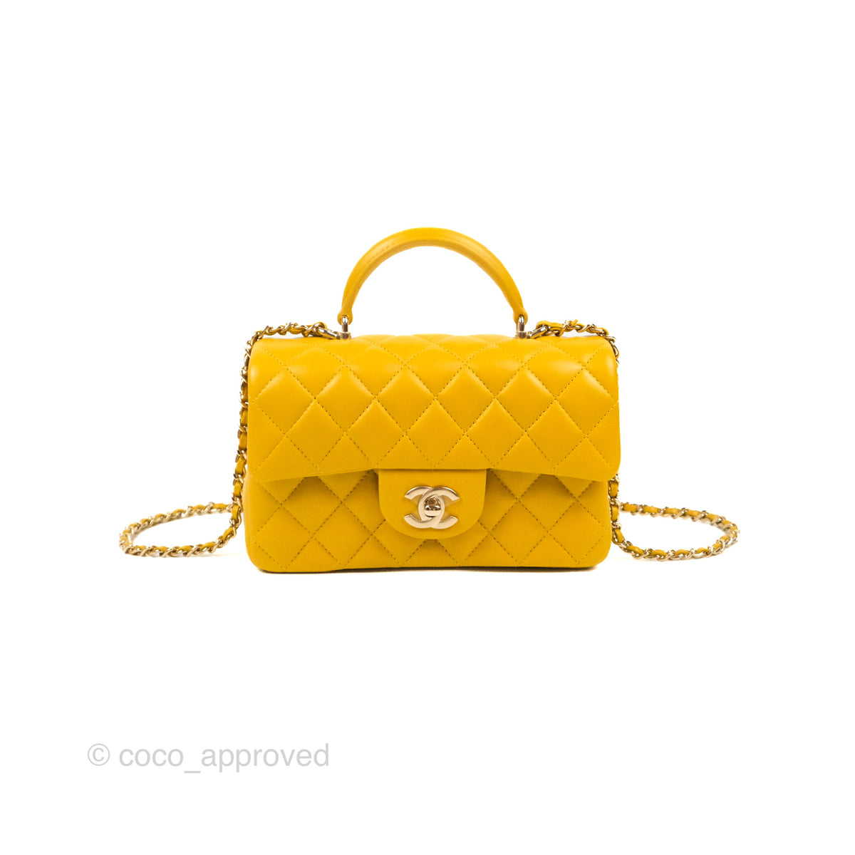 Chanel Top Handle Mini Rectangular Flap Bag Mustard Yellow Lambskin Gold  Hardware