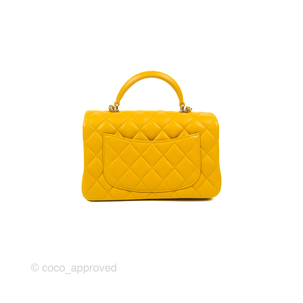 Chanel Yellow Quilted Lambskin Rectangular Mini Flap Bag Top