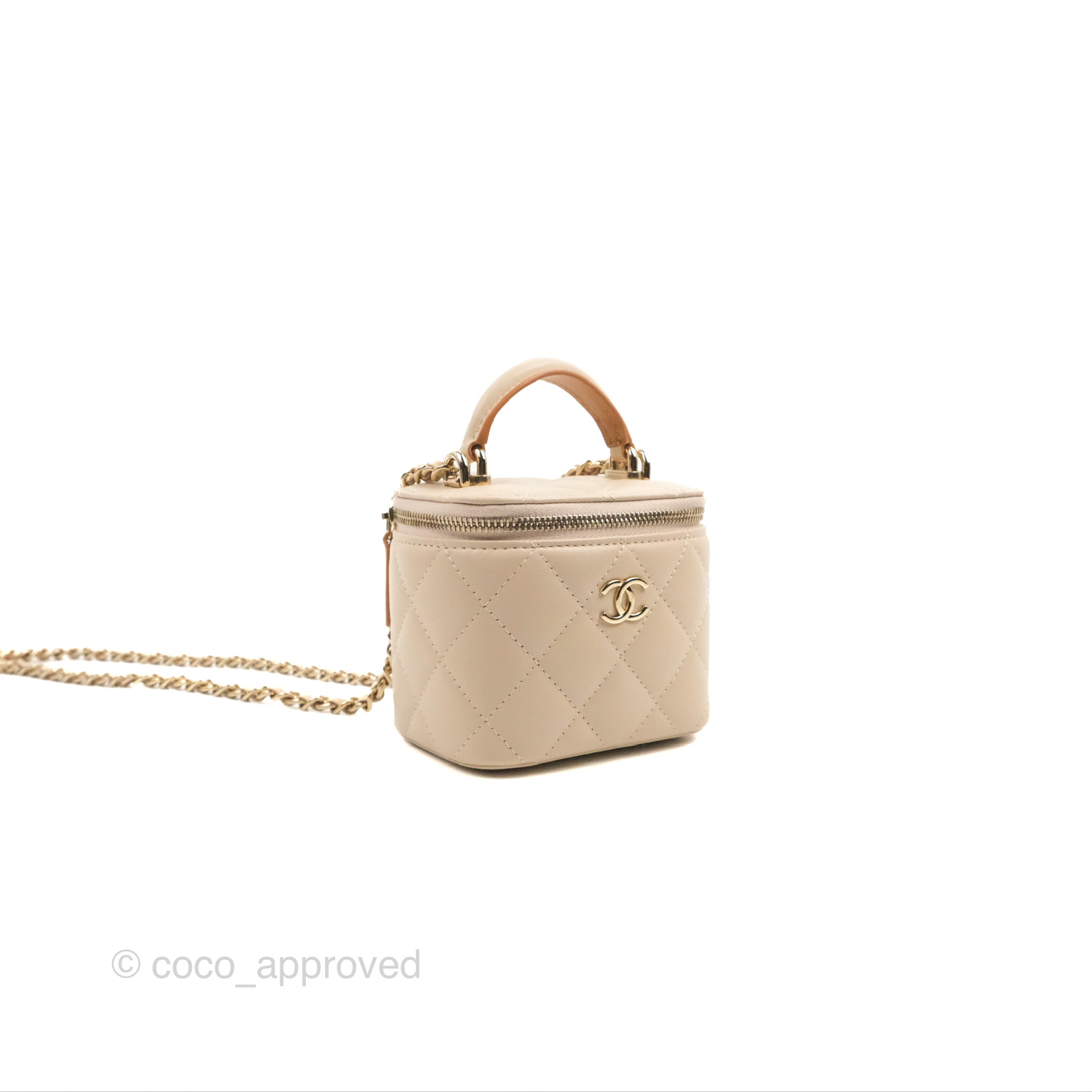 Chanel Mini Top Handle Vanity With Chain Ecru/Beige Lambskin Gold Hard – Coco  Approved Studio