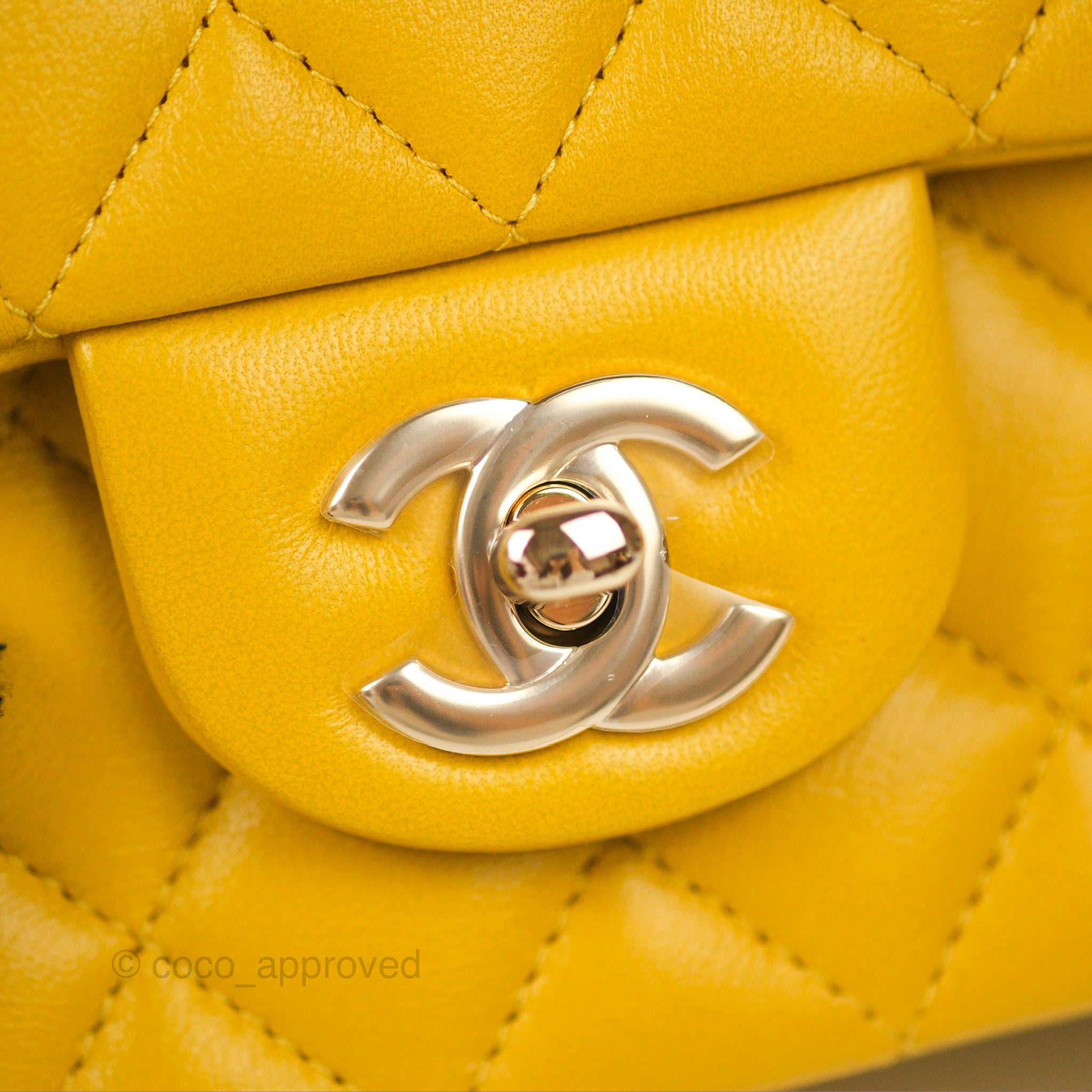 Chanel Mini Rectangular Flap with Top Handle Yellow Lambskin Light Gold  Hardware