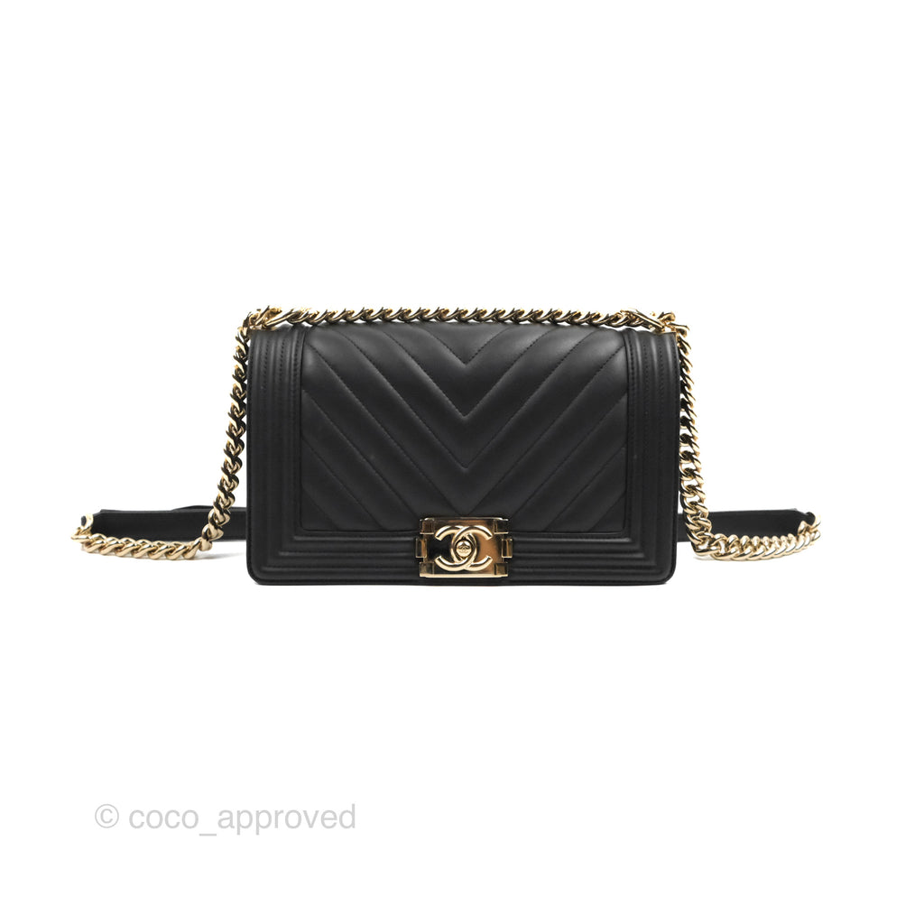 Chanel Chevron Medium Boy Black Calfskin Gold Hardware