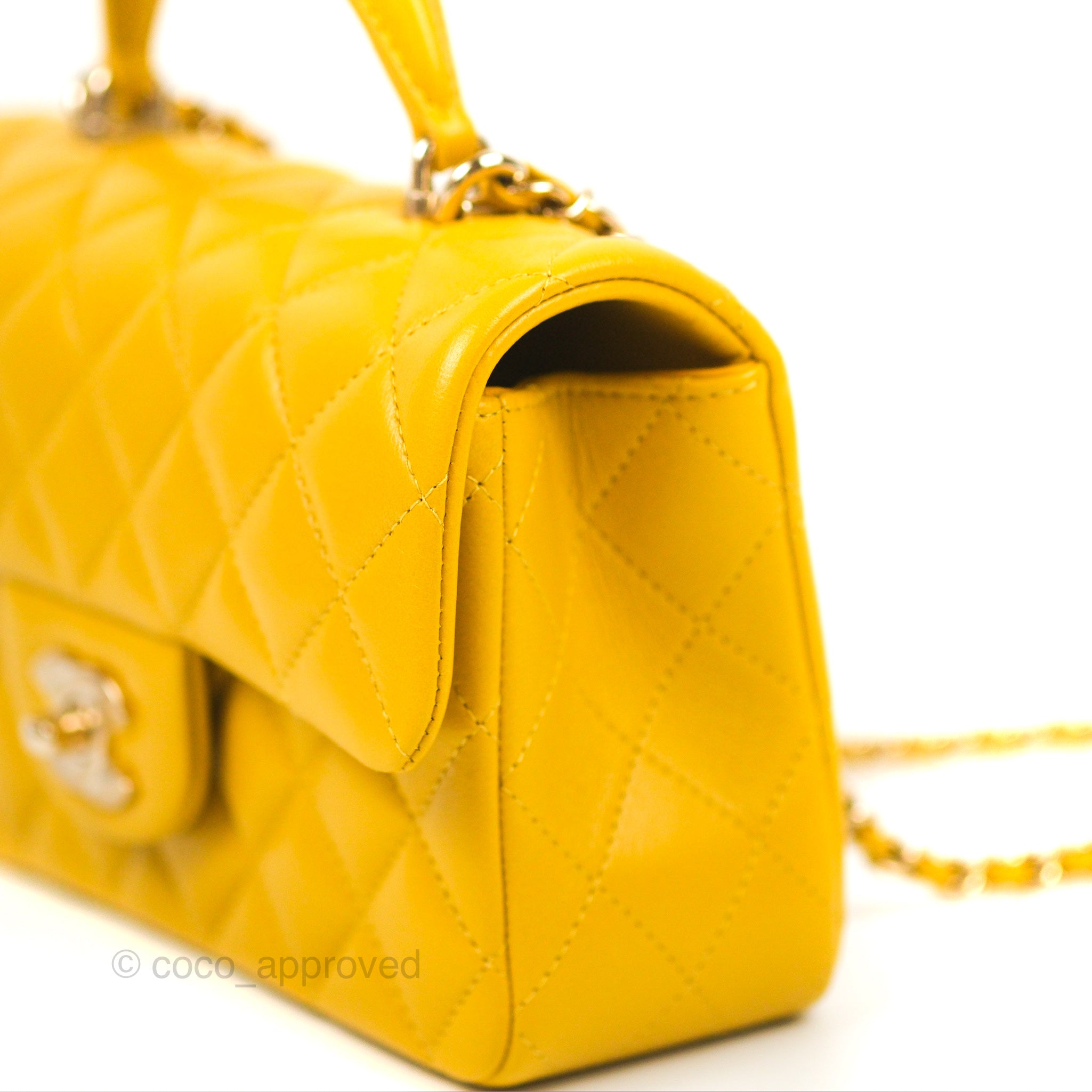 Chanel Top Handle Mini Rectangular Flap Bag Mustard Yellow Lambskin Go –  Coco Approved Studio