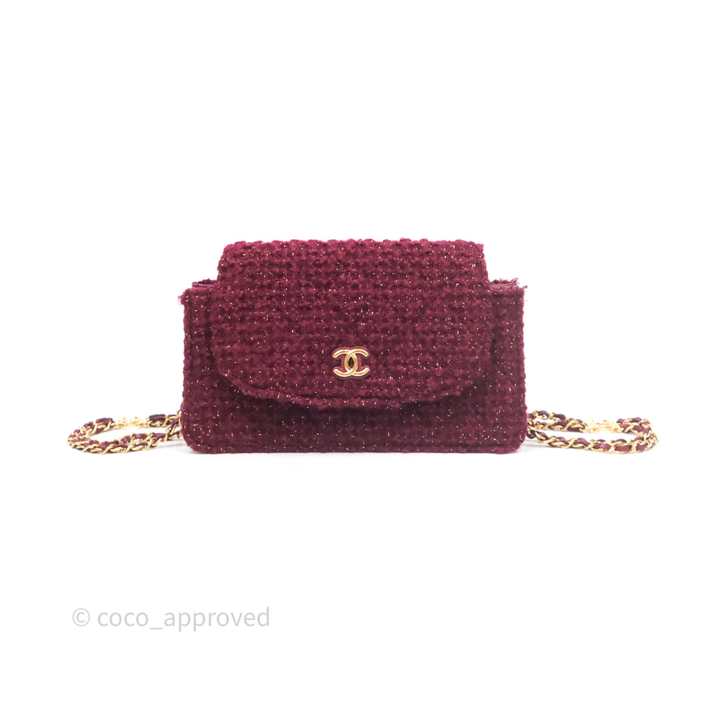 Chanel Clutch With Chain Red Tweed Aged Gold Hardware