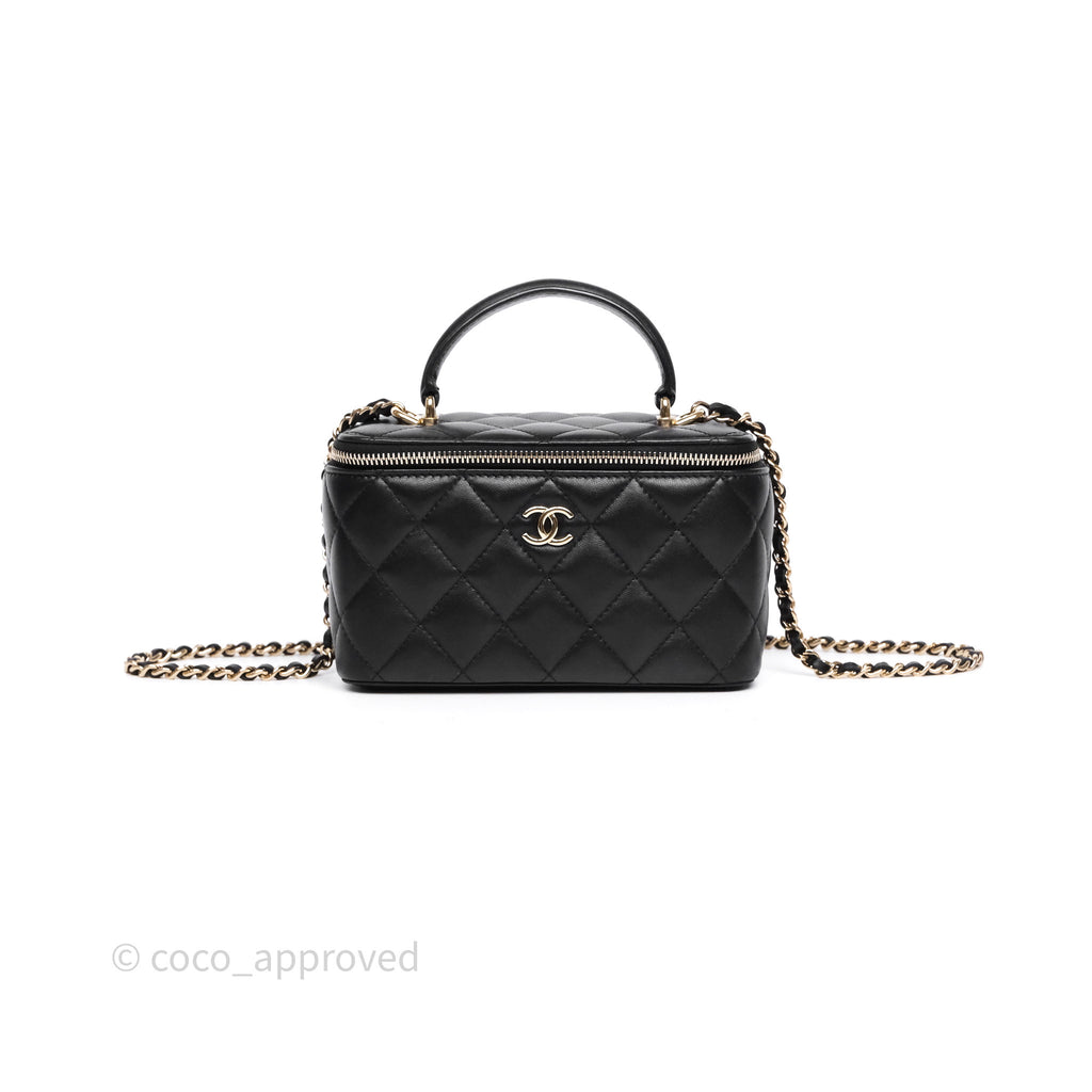 Chanel Vanity Rectangular Top Handle Black Lambskin Gold Hardware