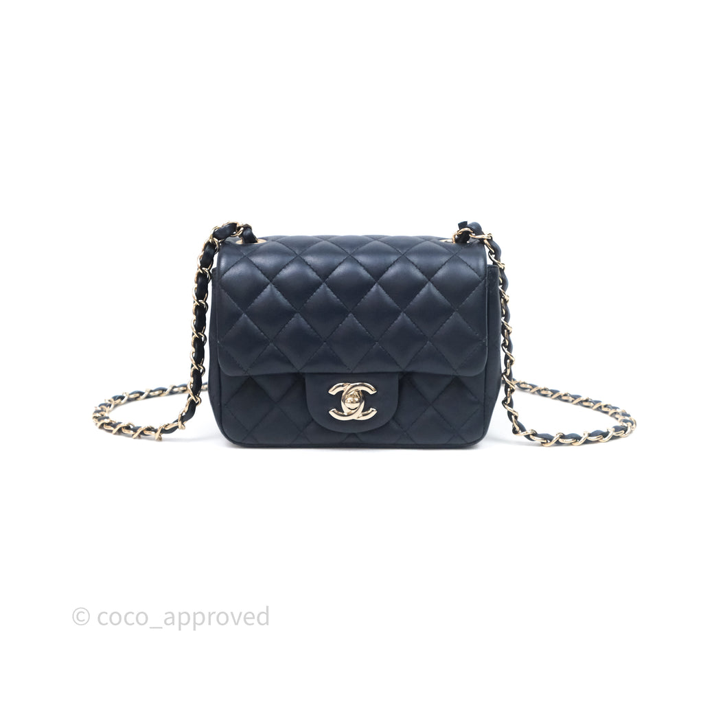 Chanel Quilted Mini Square Navy Lambskin Light Gold Hardware