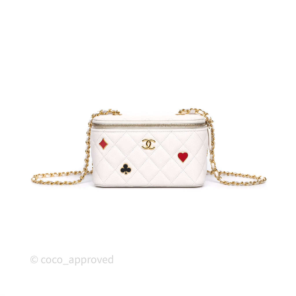 Chanel Poker Vanity with Chain White Caviar Gold Hardware 23C