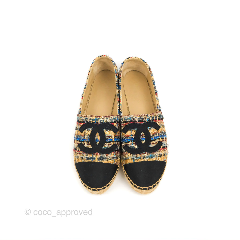 Chanel Espadrille Black Multicolour Tweed Size 38