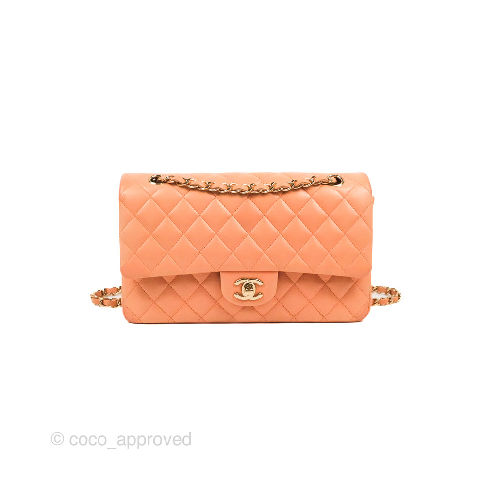 Chanel Classic M/L Medium Flap Quilted Orange Claire Lambskin Gold Hardware
