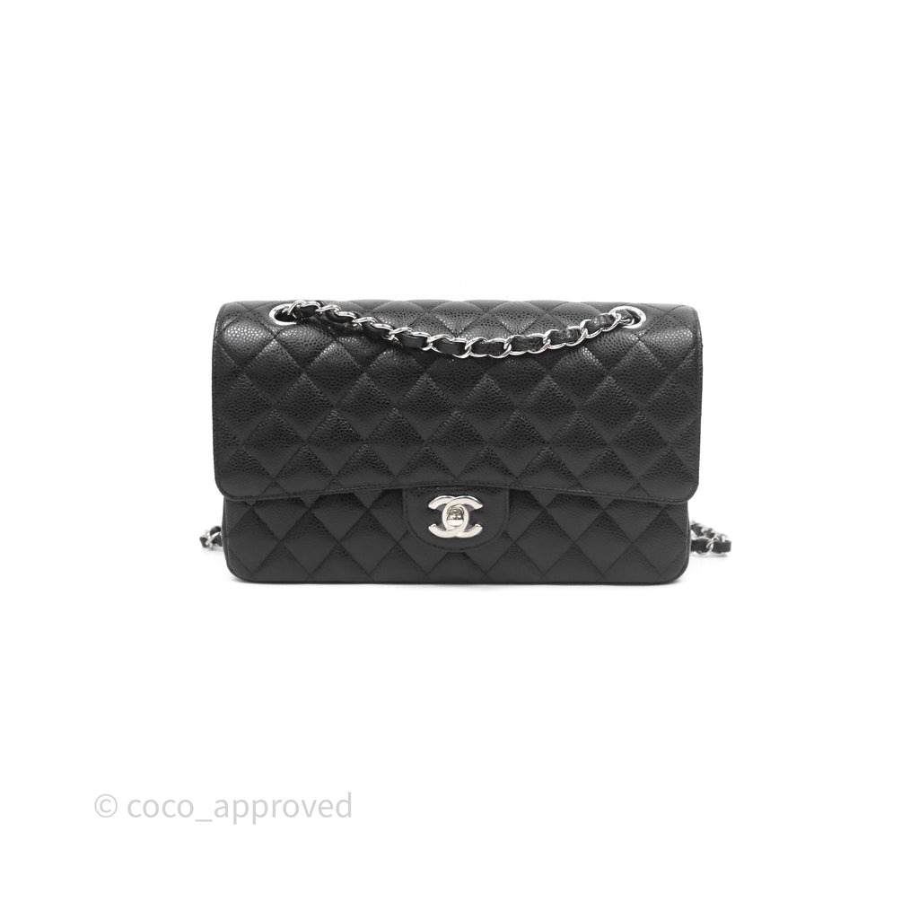 Chanel Classic M/L Medium Flap Quilted Black Caviar Silver Hardware
