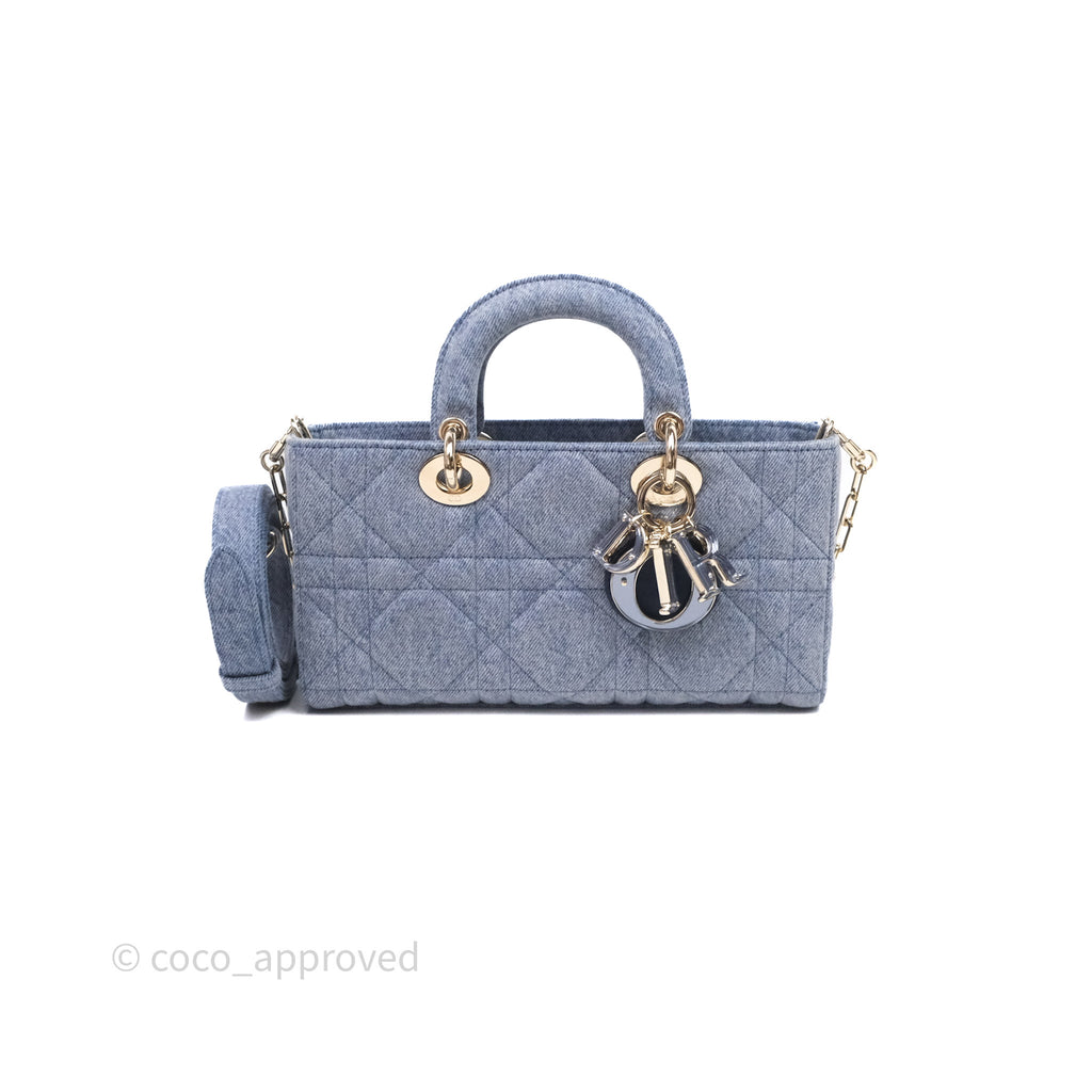 Christian Dior Medium Lady D-Joy Bag Denim Cannage Gold Hardware