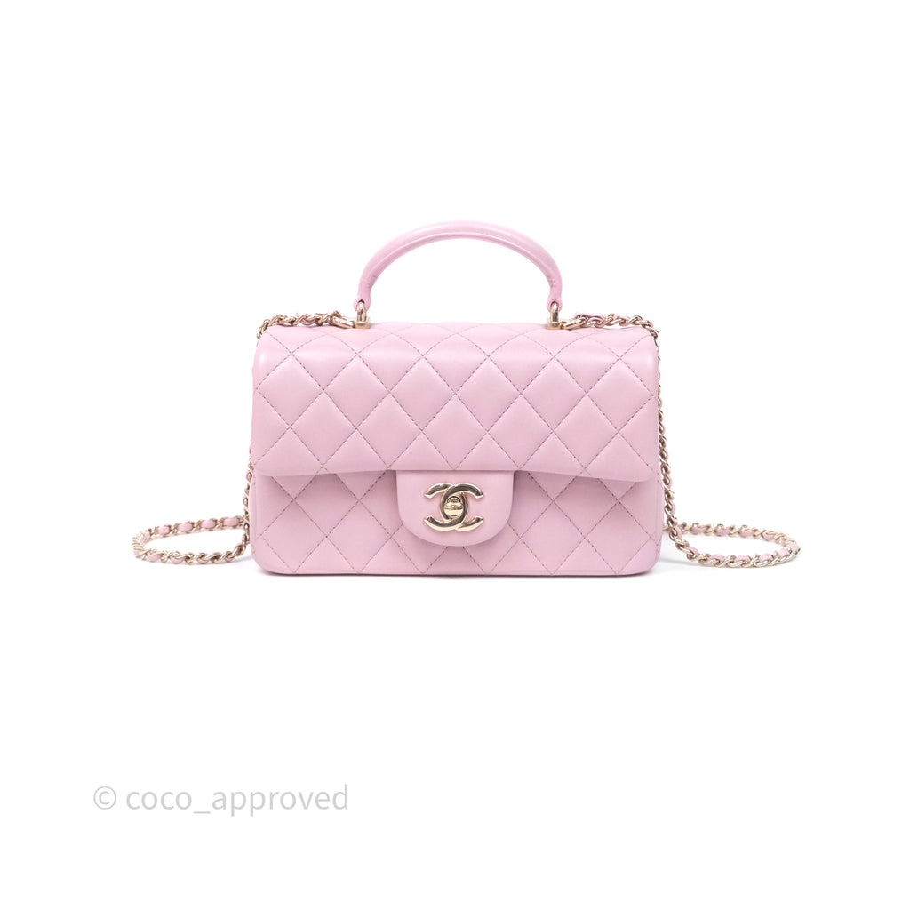 Chanel Top Handle Mini Rectangular Flap Lilac Pink Lambskin Gold Hardware
