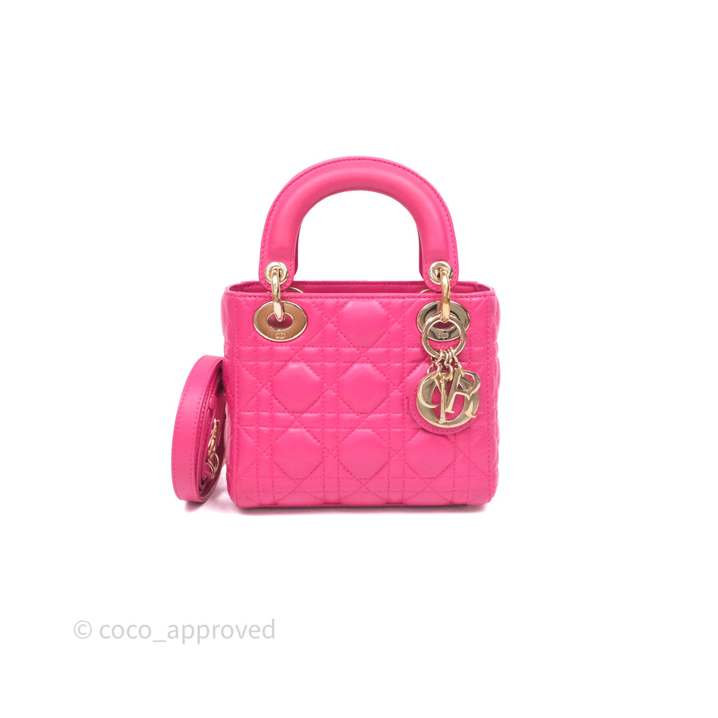 Christian Dior Mini Lady Dior Hot Pink Patent Gold Hardware