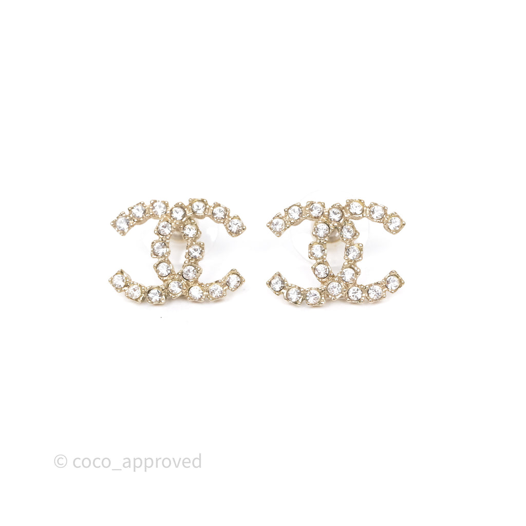 Chanel Crystal CC Earrings Gold Tone 20P