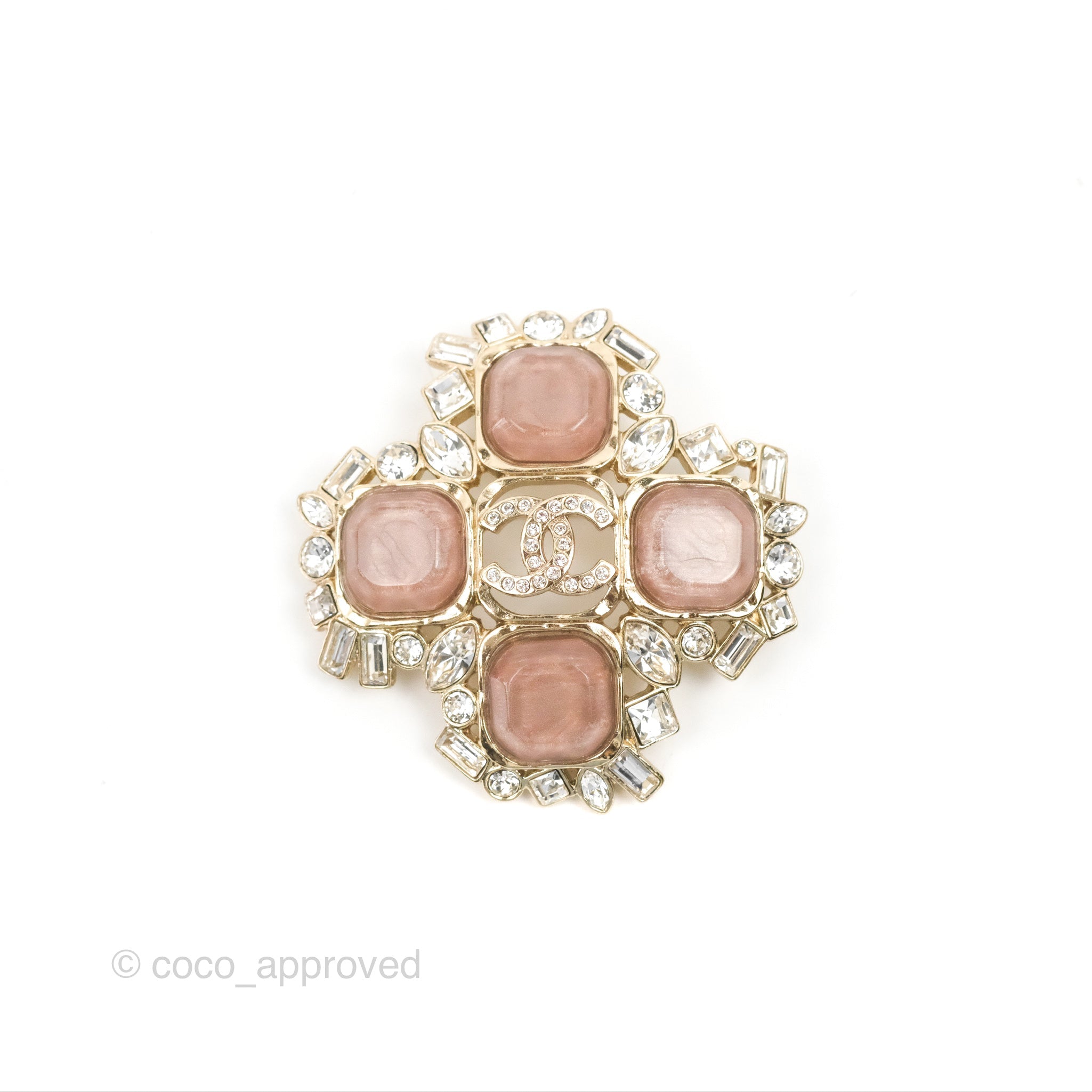 Chanel Gold CC Crystal Pink Flower Piercing Earrings - CharityStars