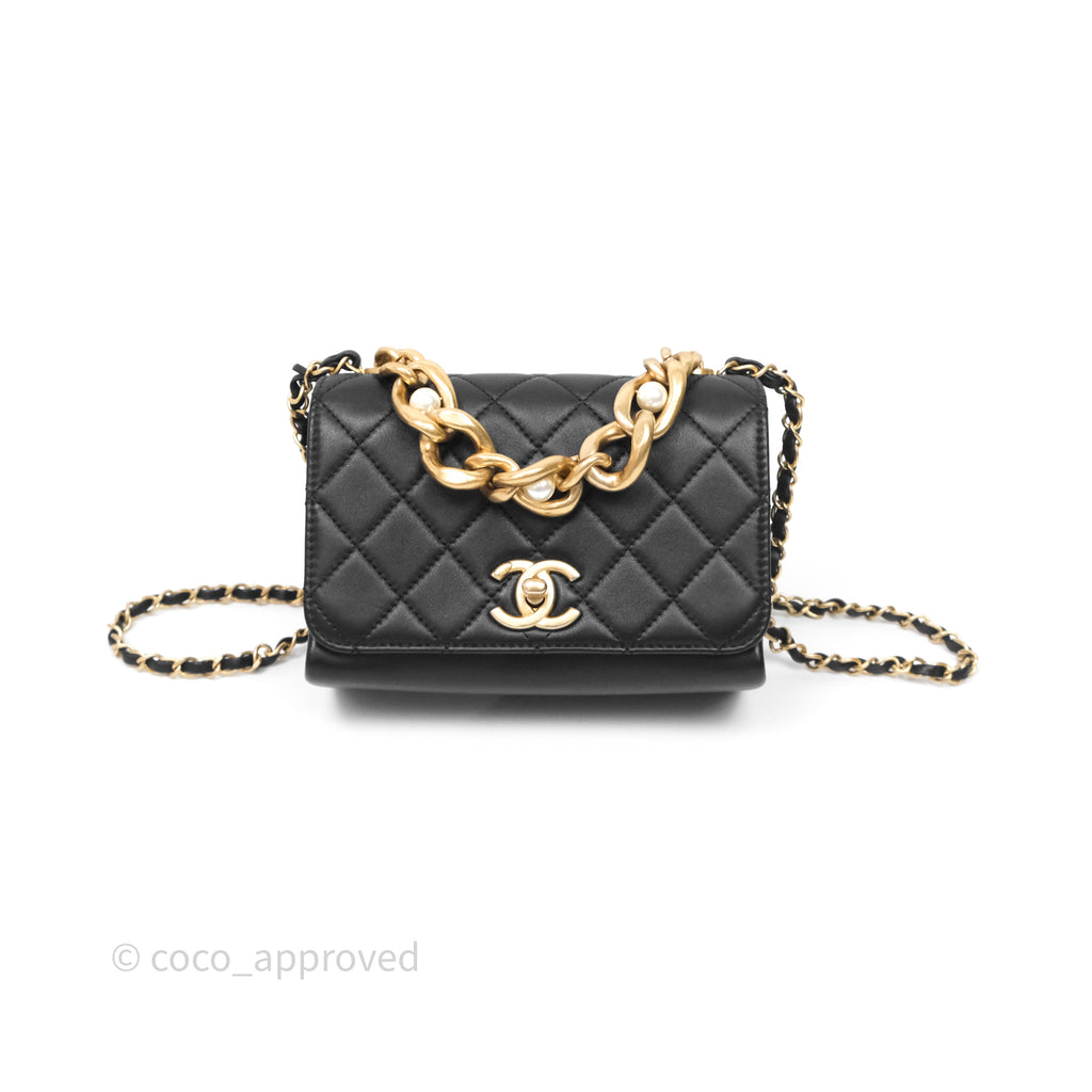 Chanel Pearl Chain Bag Black Calfskin Aged Gold Hardware