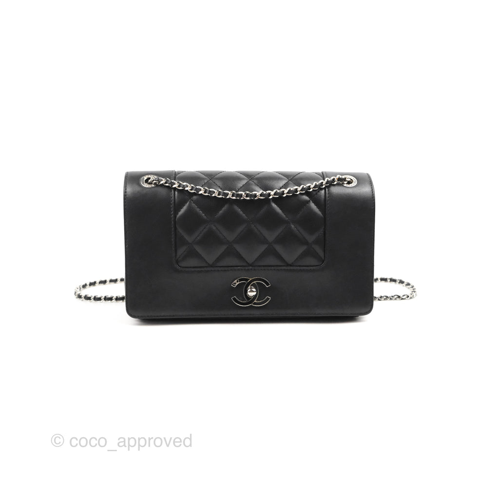 Chanel Mademoiselle Vintage Flap Bag Black Sheepskin Silver Hardware