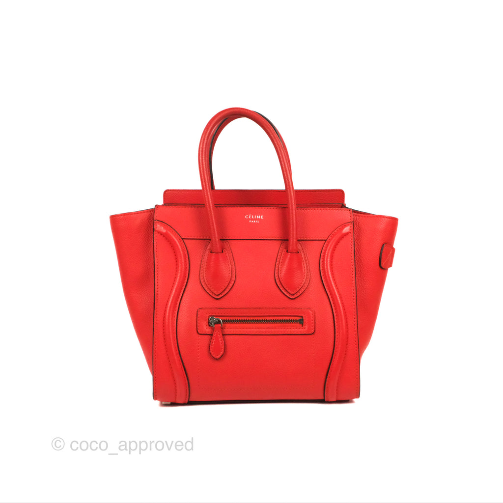 Celine Micro Luggage Handbag Red Grained Calfskin