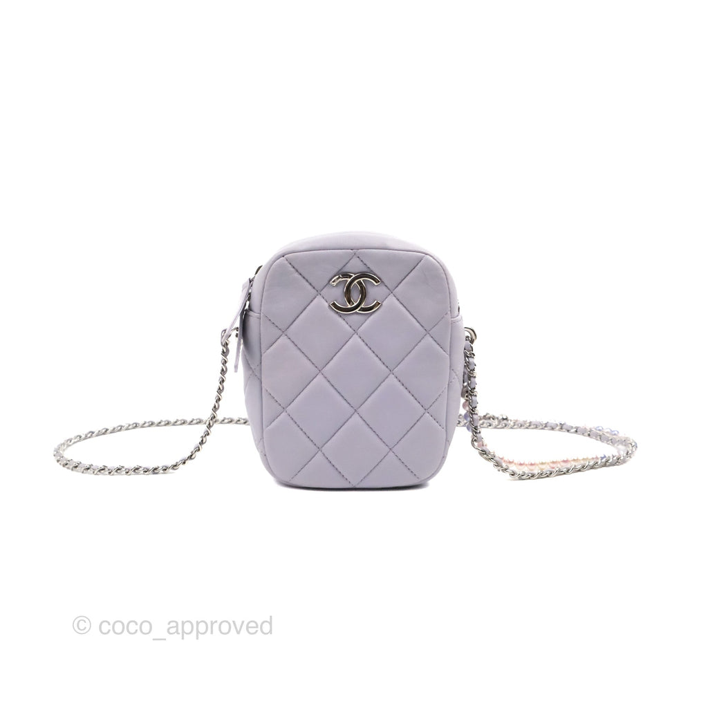 Chanel Quilted Vertical My Perfect Camera Case Lilac Lambskin Silver Hardware