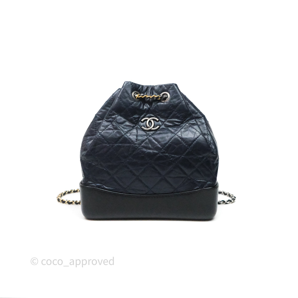 Chanel Gabrielle Backpack Black Aged Calfskin Small Navy