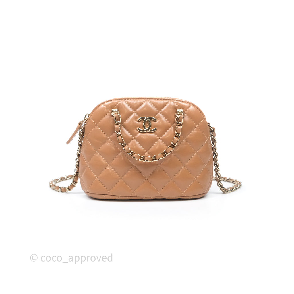 Chanel Mini Handle Clutch with Chain Beige Lambskin Gold Hardware