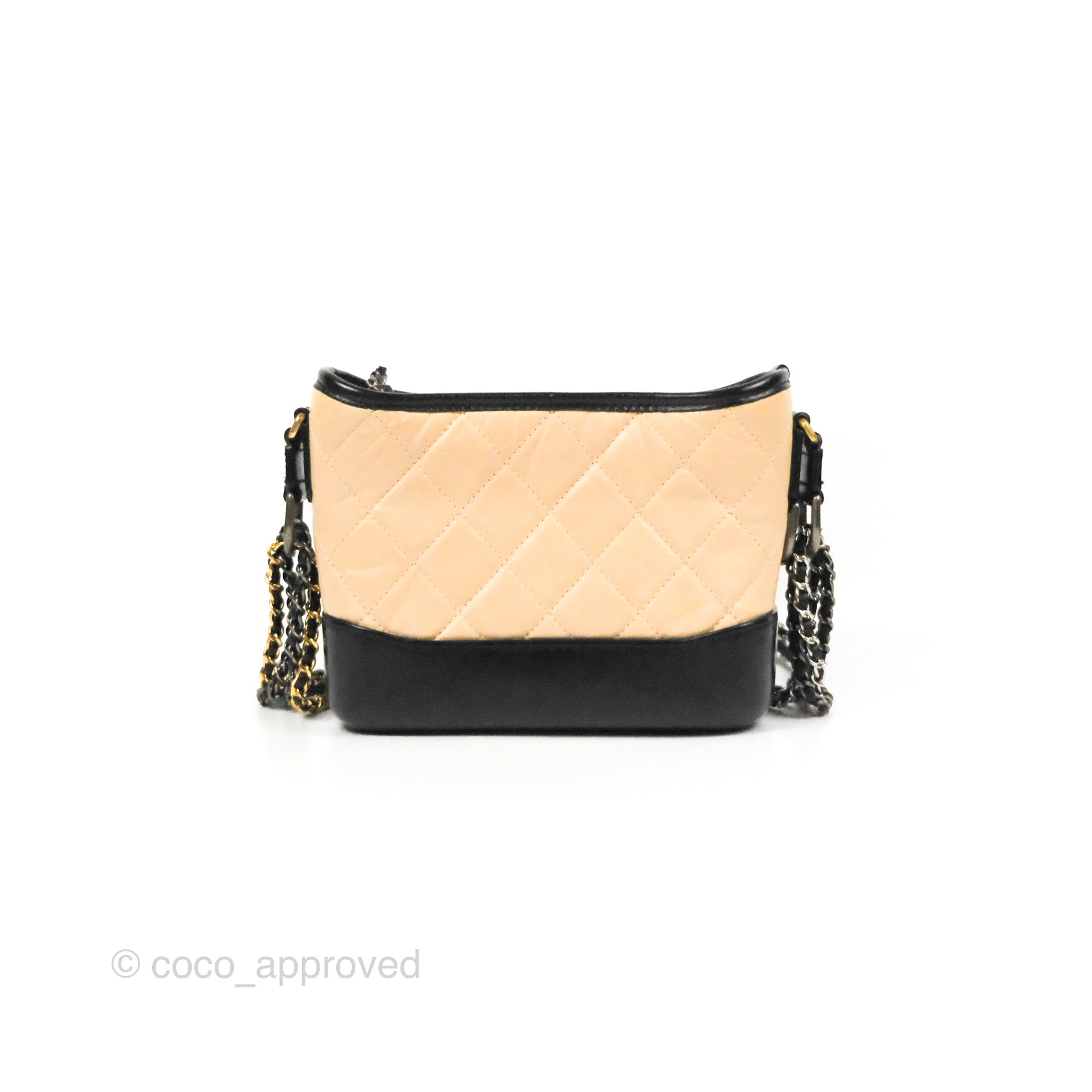 Chanel Beige/Black Quilted Aged Leather Medium Gabrielle Bag