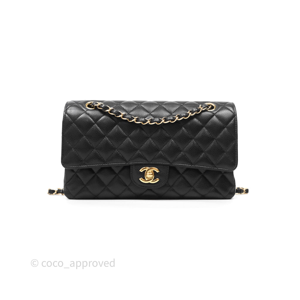 Chanel Classic M/L Medium Flap Quilted Black Caviar Gold Hardware