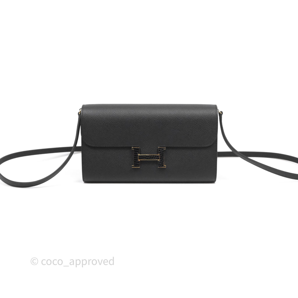 Hermès Constance Long To Go Wallet Black Noir 89 Epsom Lizard Gold Hardware