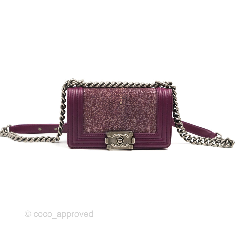 Chanel Small Boy Plum Purple Stingray Ruthenium Hardware