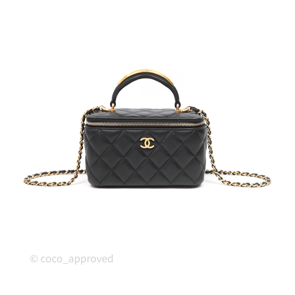Chanel Vanity Rectangular Metal Top Handle Black Lambskin Aged Gold Hardware
