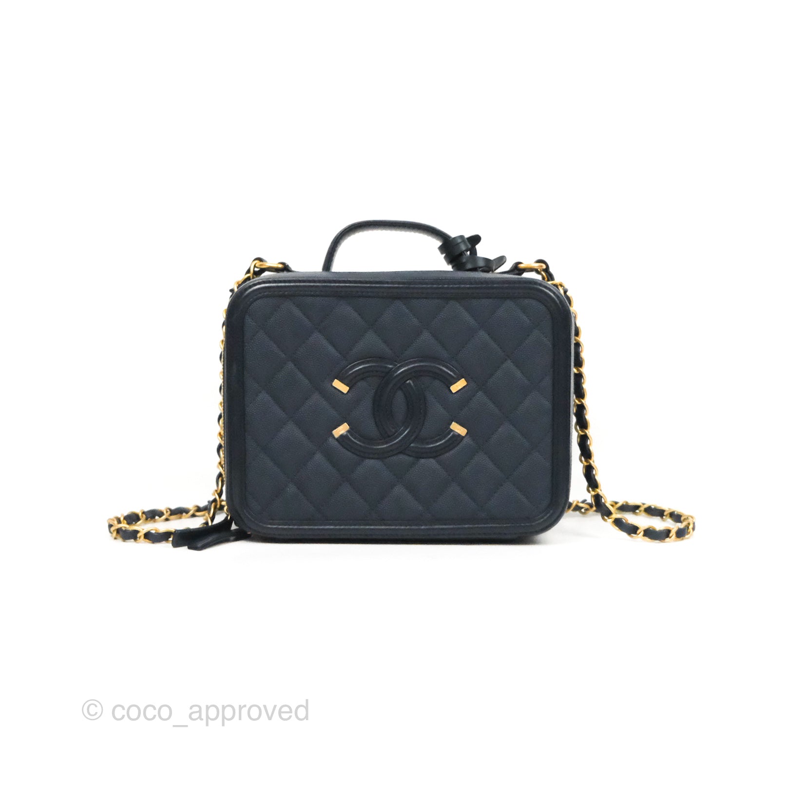 Chanel Quilted Medium CC Filigree Vanity Case Grey Caviar Light Gold H –  Coco Approved Studio