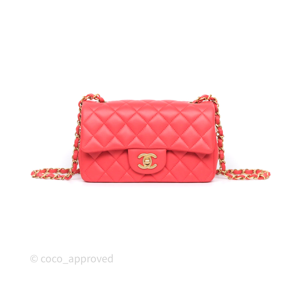 Chanel Mini Rectangular Quilted Red Lambskin Aged Gold Hardware