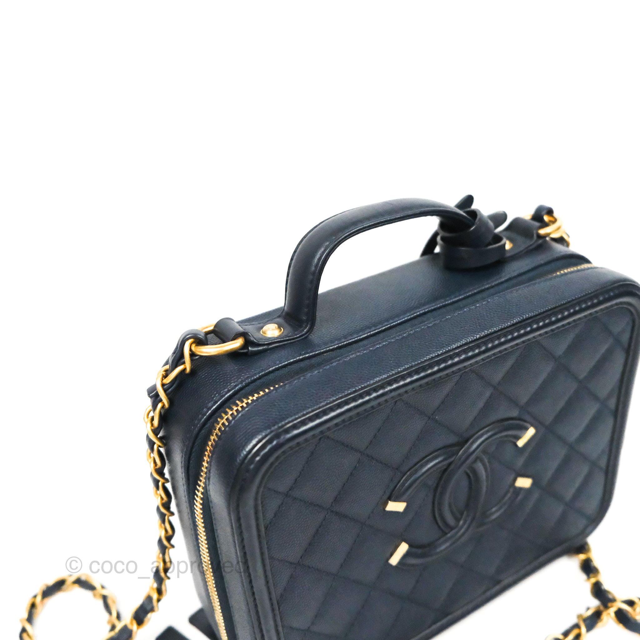 Chanel Quilted Medium CC Filigree Vanity Case Dark Navy Caviar