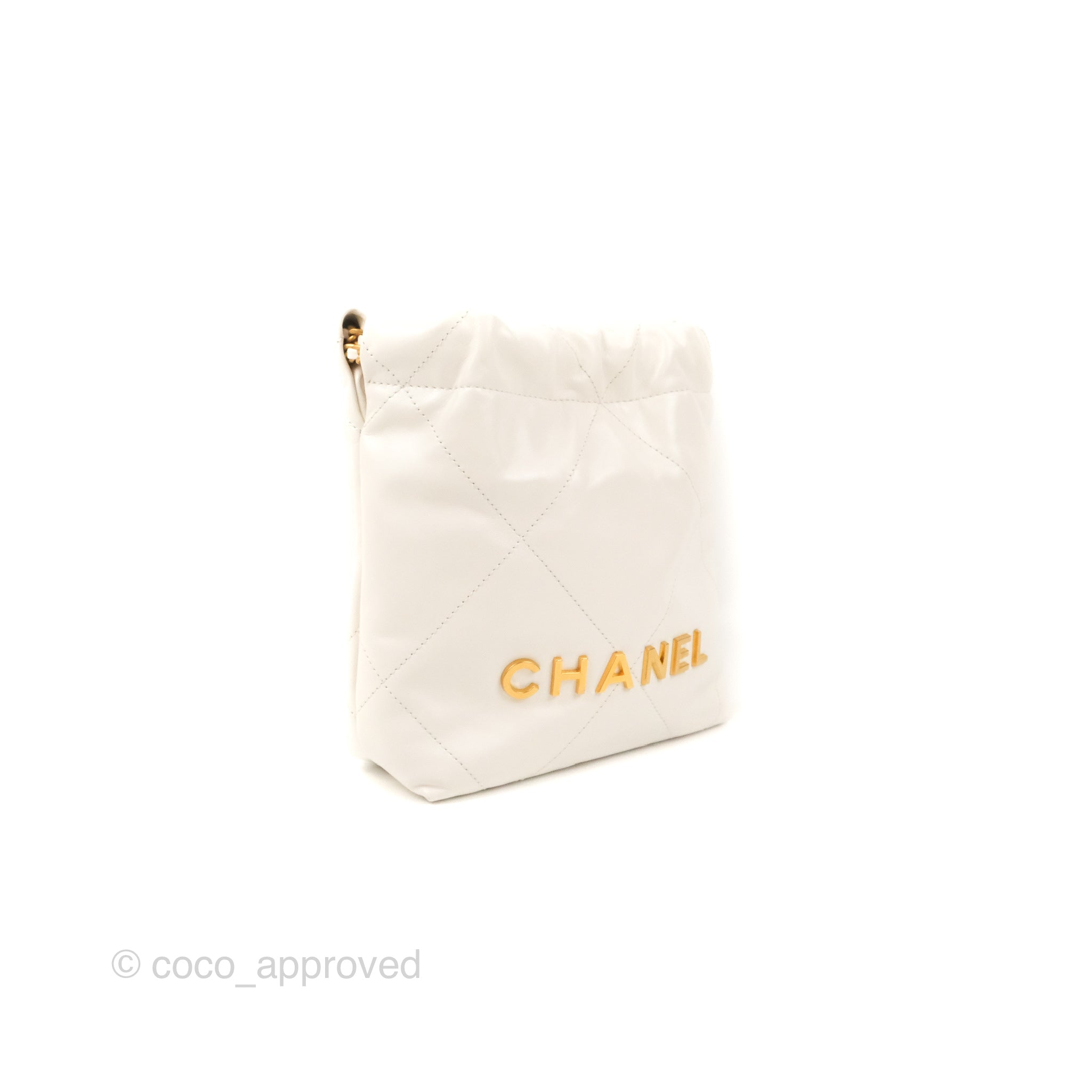 Chanel 22 small handbag, Shiny calfskin & rainbow metal, white — Fashion