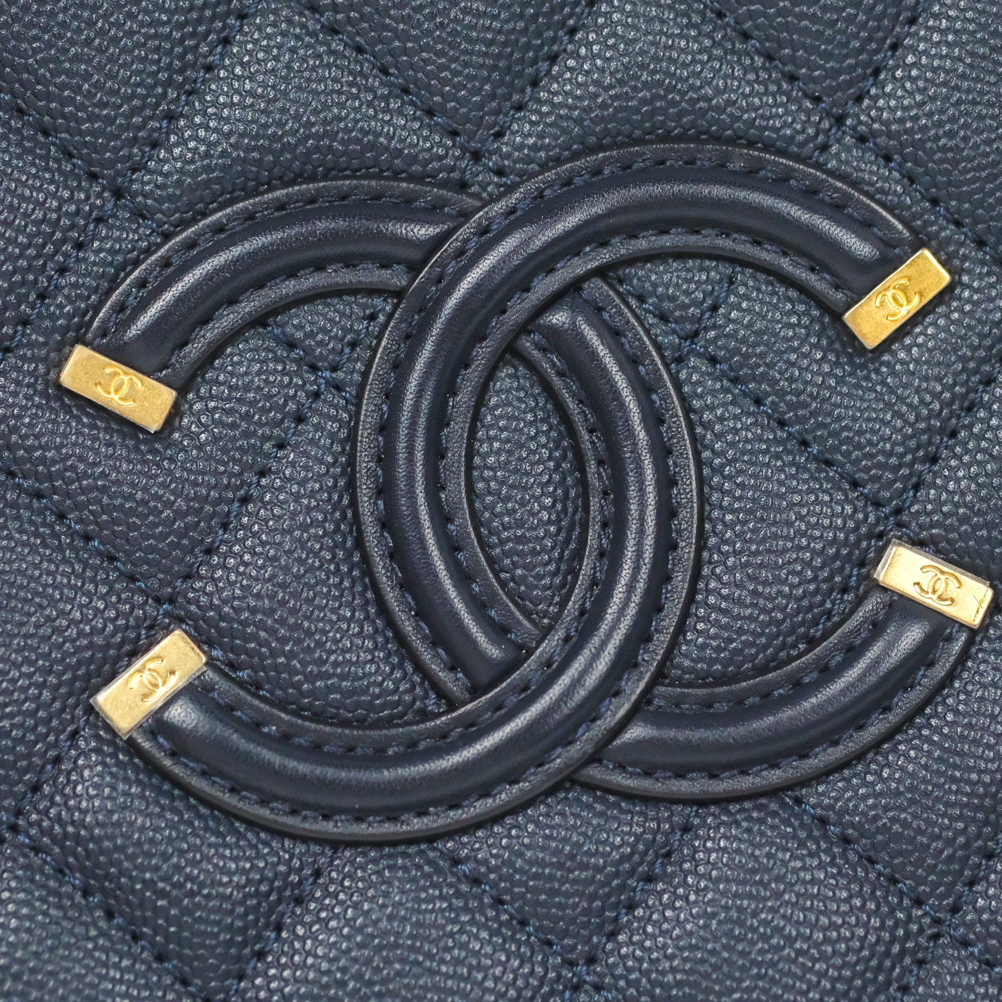 Chanel Quilted Medium CC Filigree Vanity Case Dark Navy Caviar