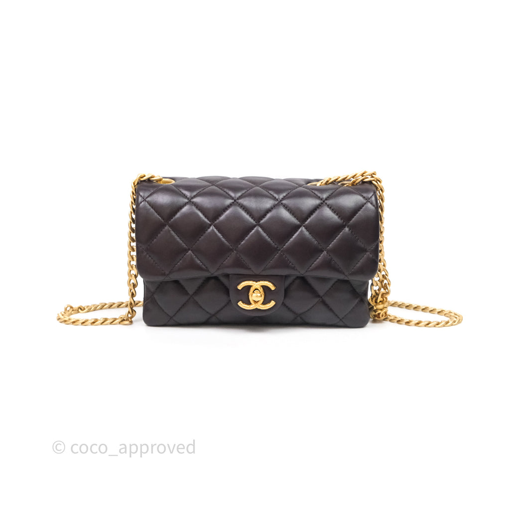 Chanel Small All Slide Adjustable Chain Flap Bag Dark Brown Lambskin Aged Gold Hardware