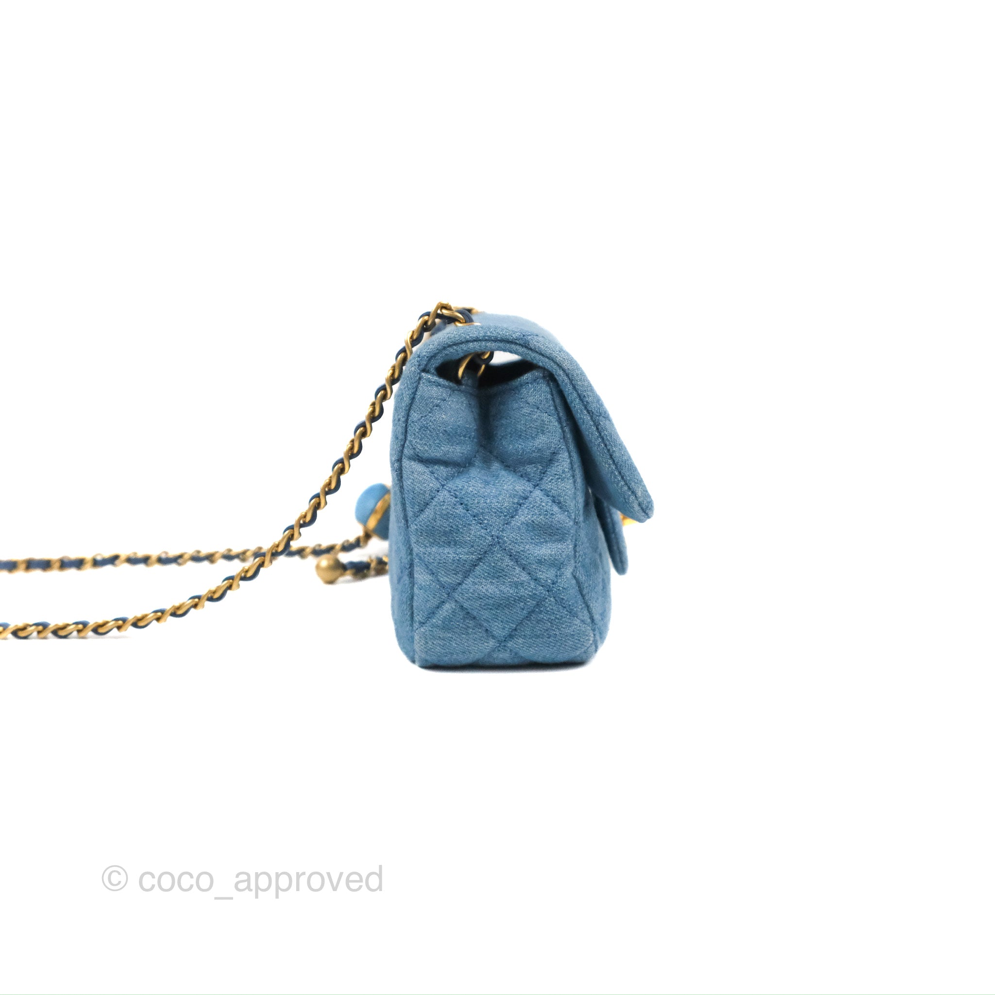 Chanel Blue Denim Pearl Crush Rectangular Mini Flap Bag
