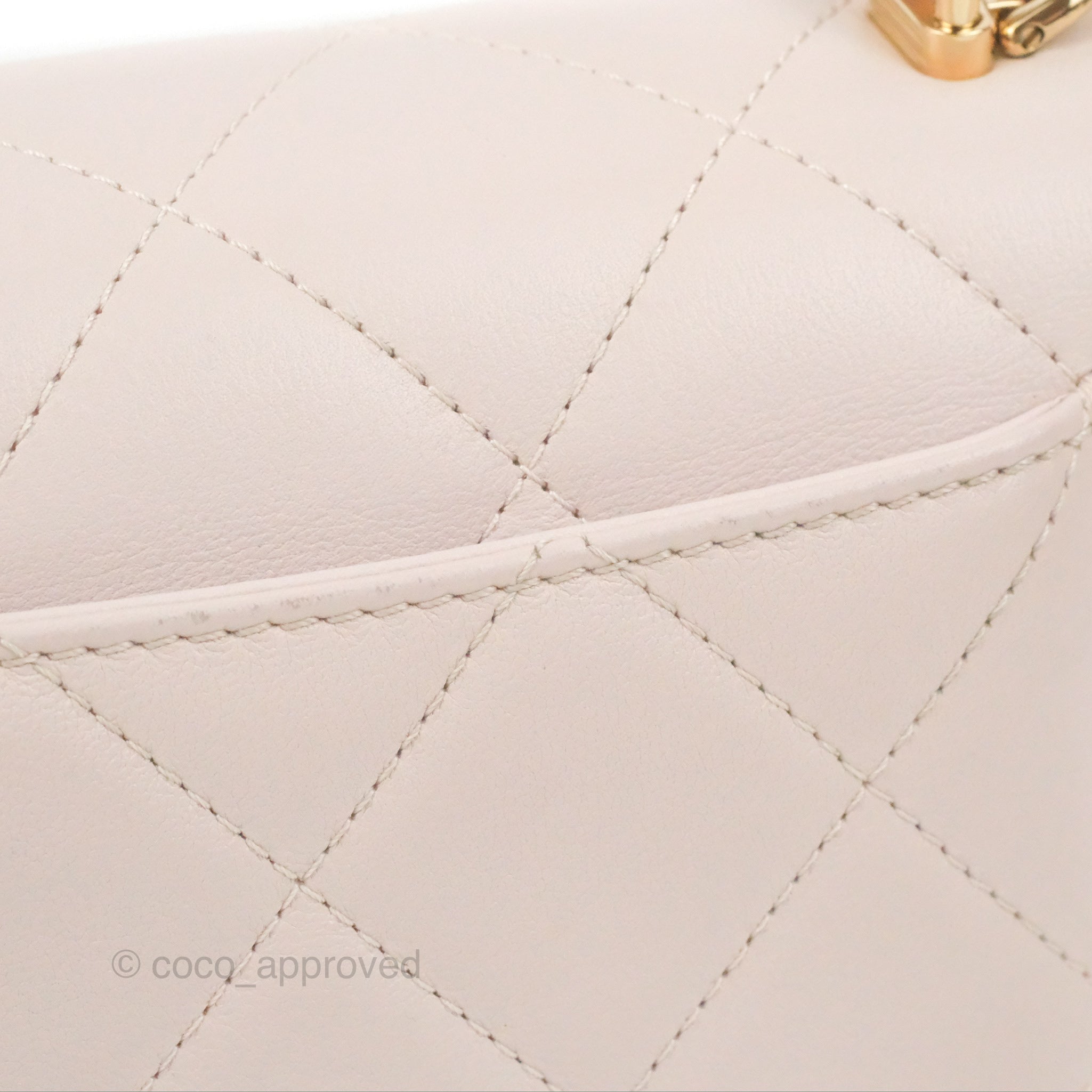 CHANEL Lambskin Quilted Coco Luxe Top Handle Flap White 464493