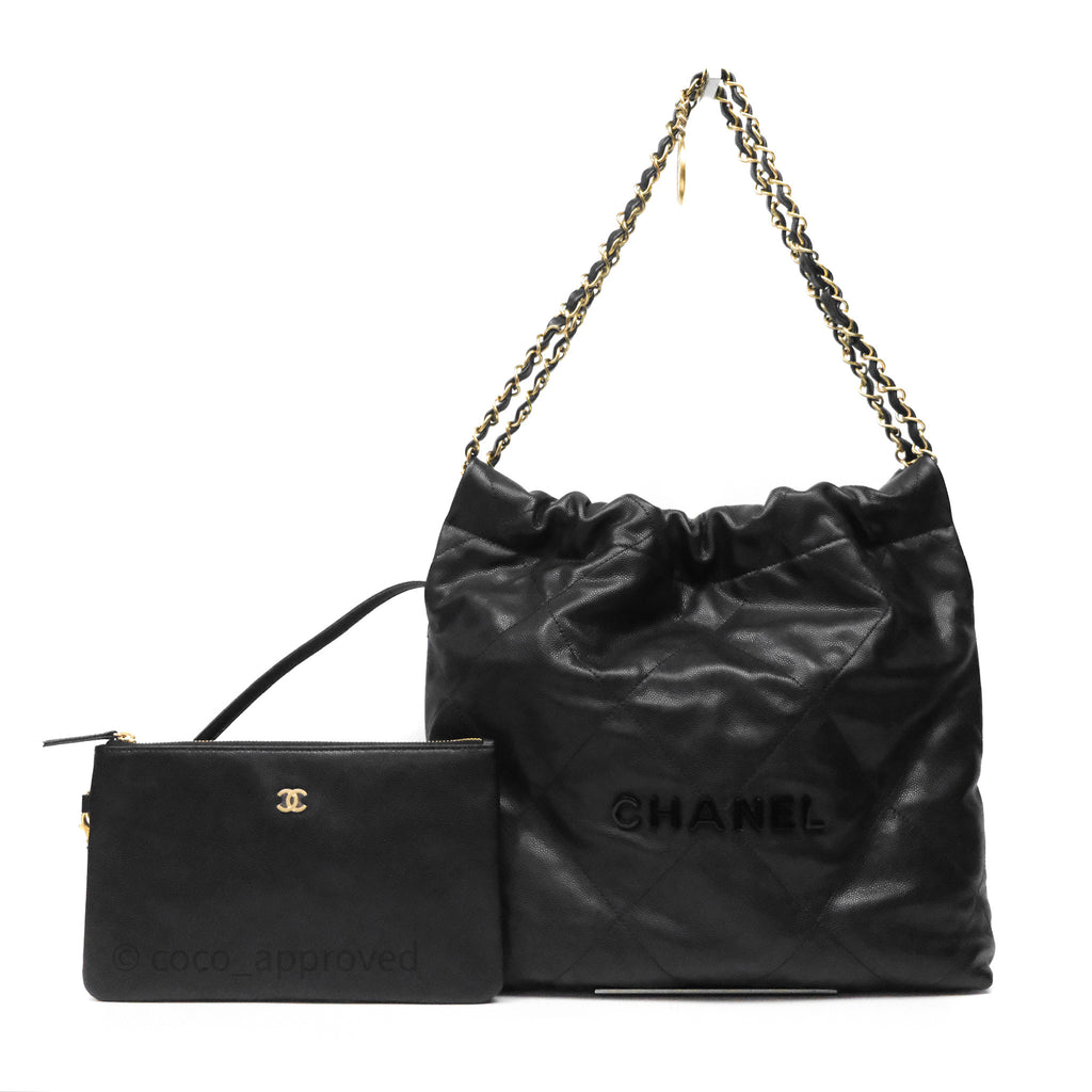 Chanel 22 Small Black Shiny Caviar Aged Gold Hardware