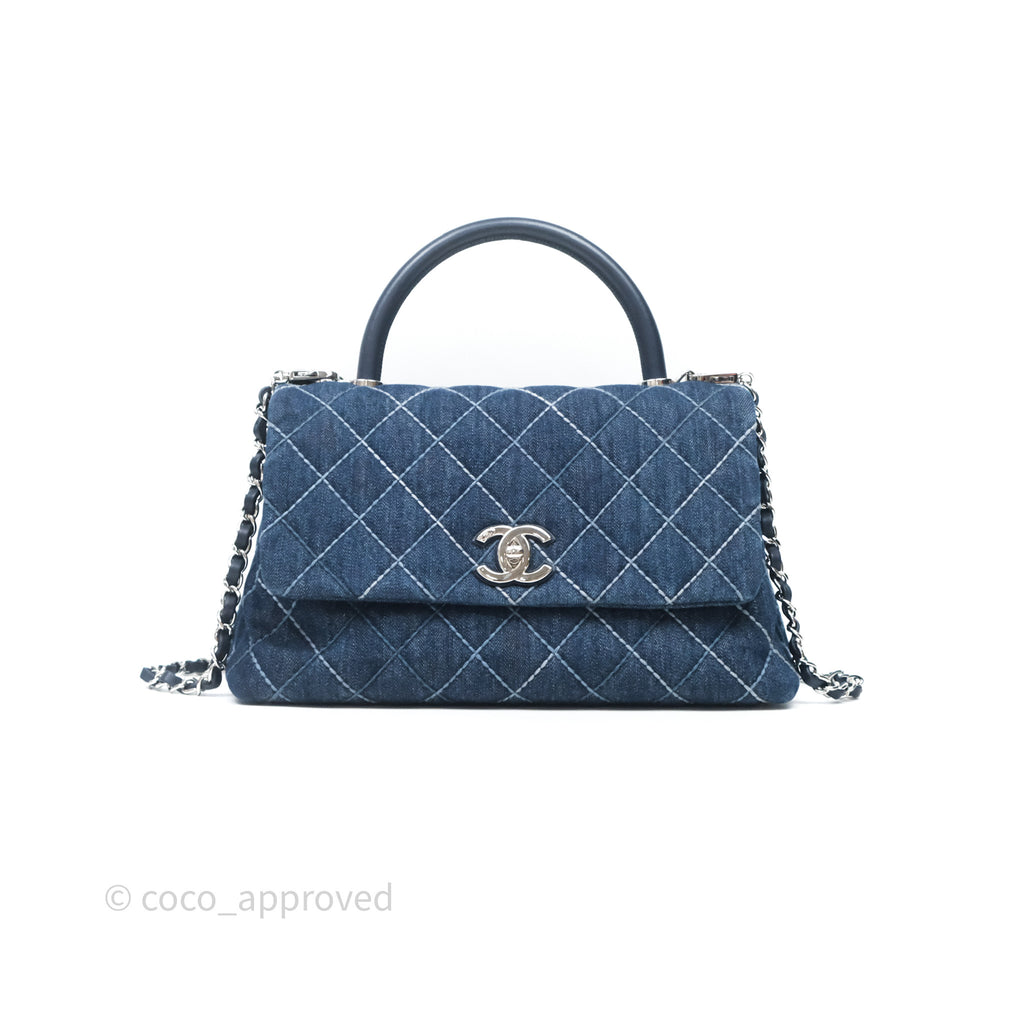 Chanel Medium (Small) Quilted Coco Handle Flap Denim Silver Hardware