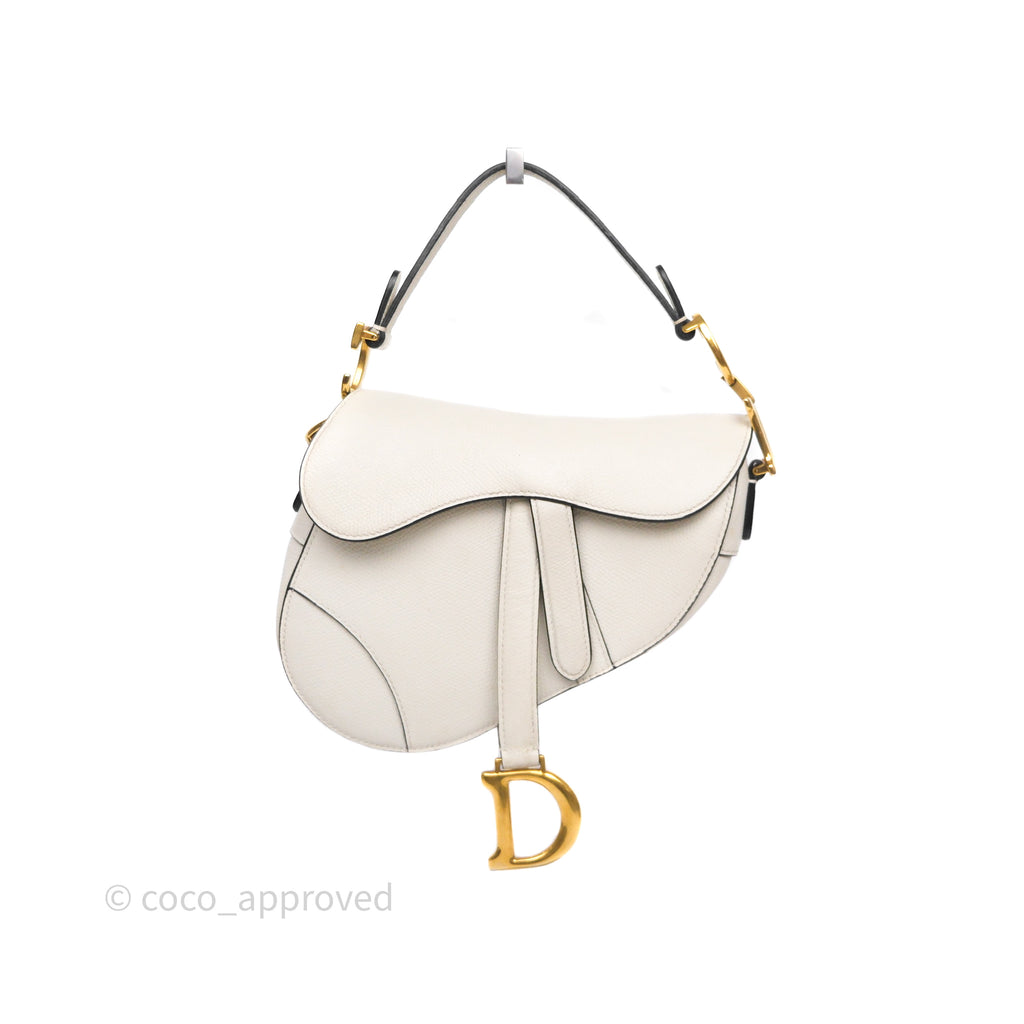 Christian Dior Mini Saddle Bag White Grained Calfskin Gold Hardware