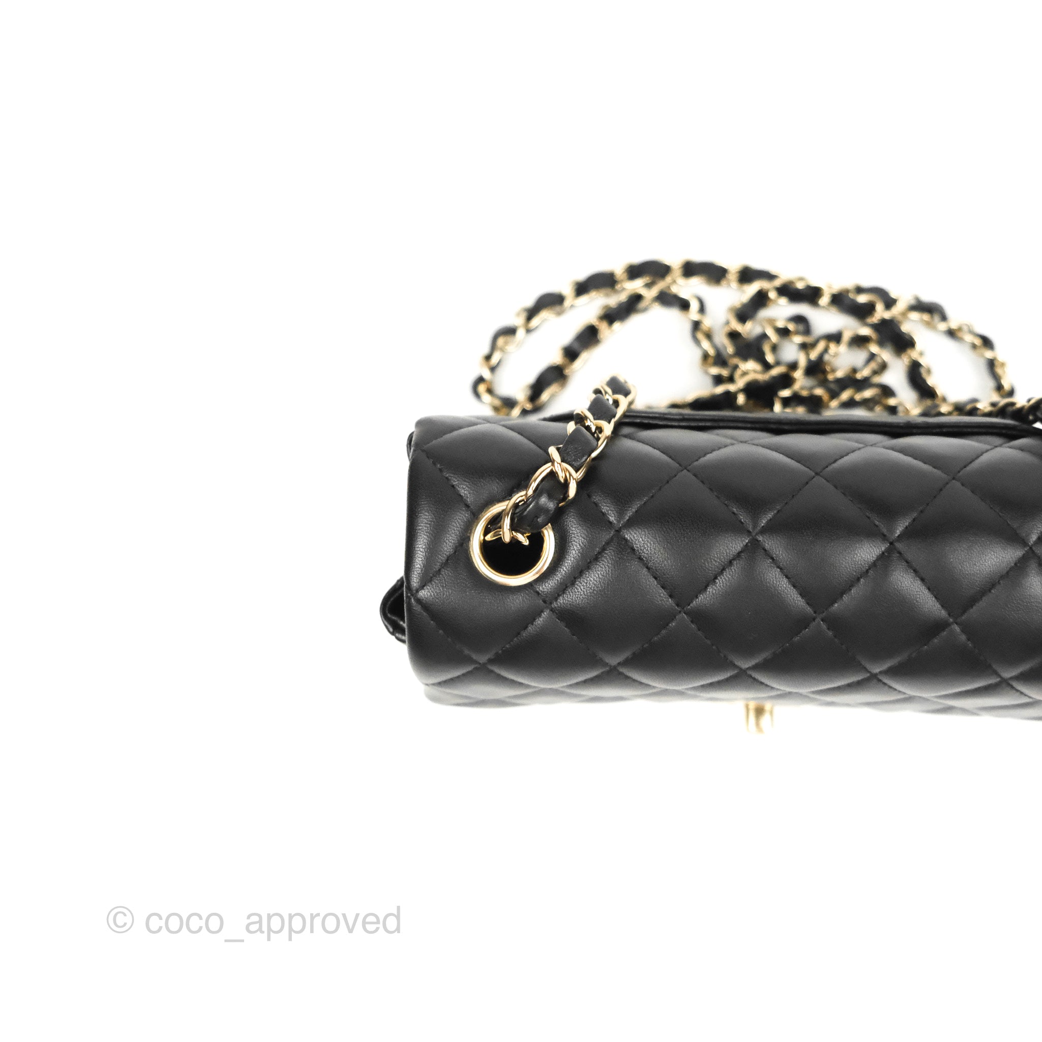 Chanel Quilted Mini Rectangular Flap Black Patent Light Gold Hardware –  Coco Approved Studio