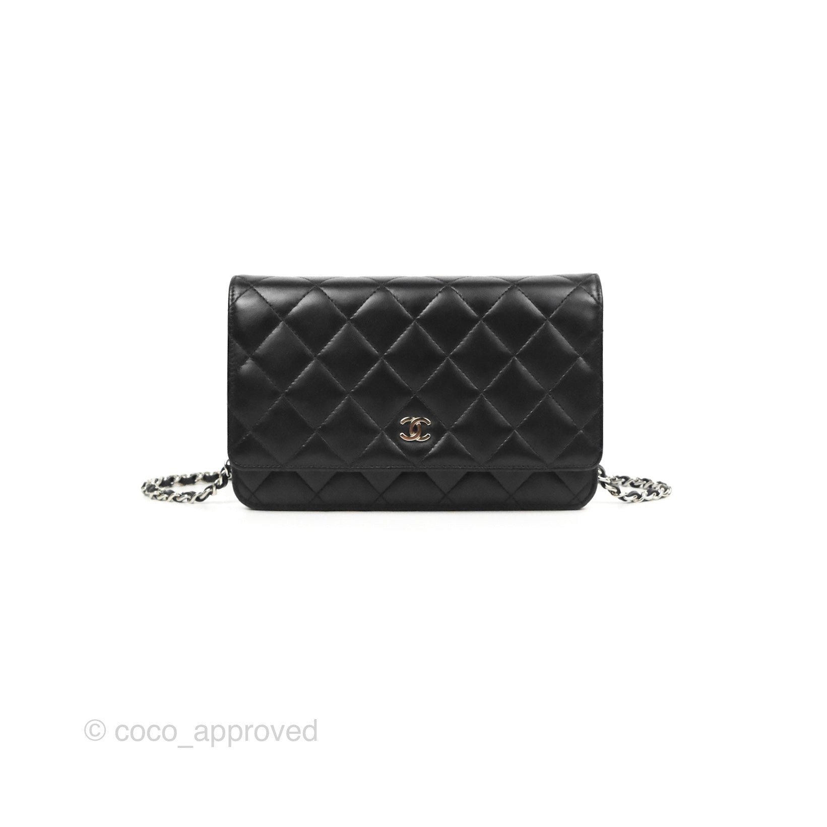 Chanel Quilted Classic Wallet on Chain WOC Black Lambskin Silver Hardware