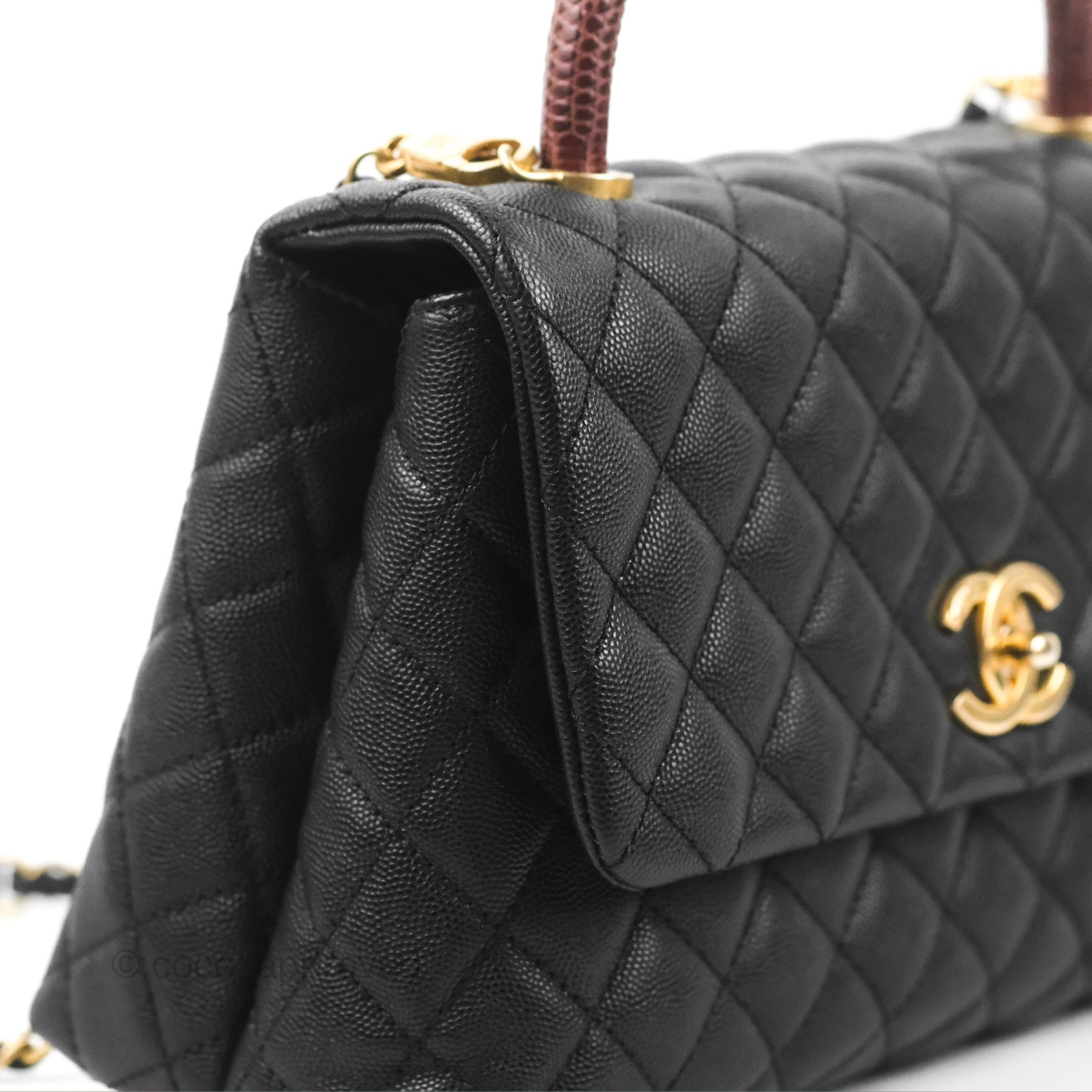 New 23P CHANEL Medium Large Classic Flap Coco Top Handle Black Caviar Gold  Bag