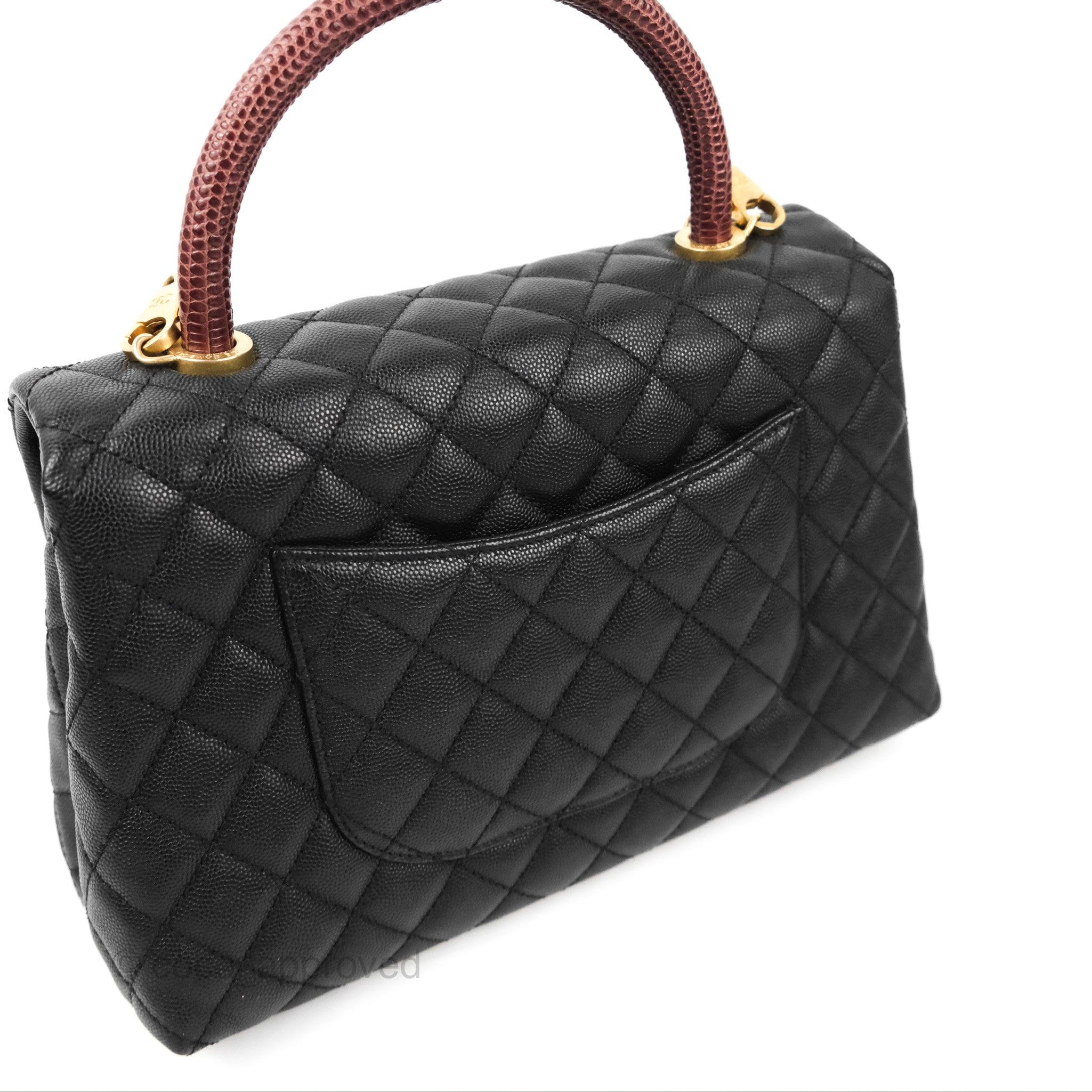 Chanel Medium Caviar Lizard-Trimmed Coco Handle Bag Large