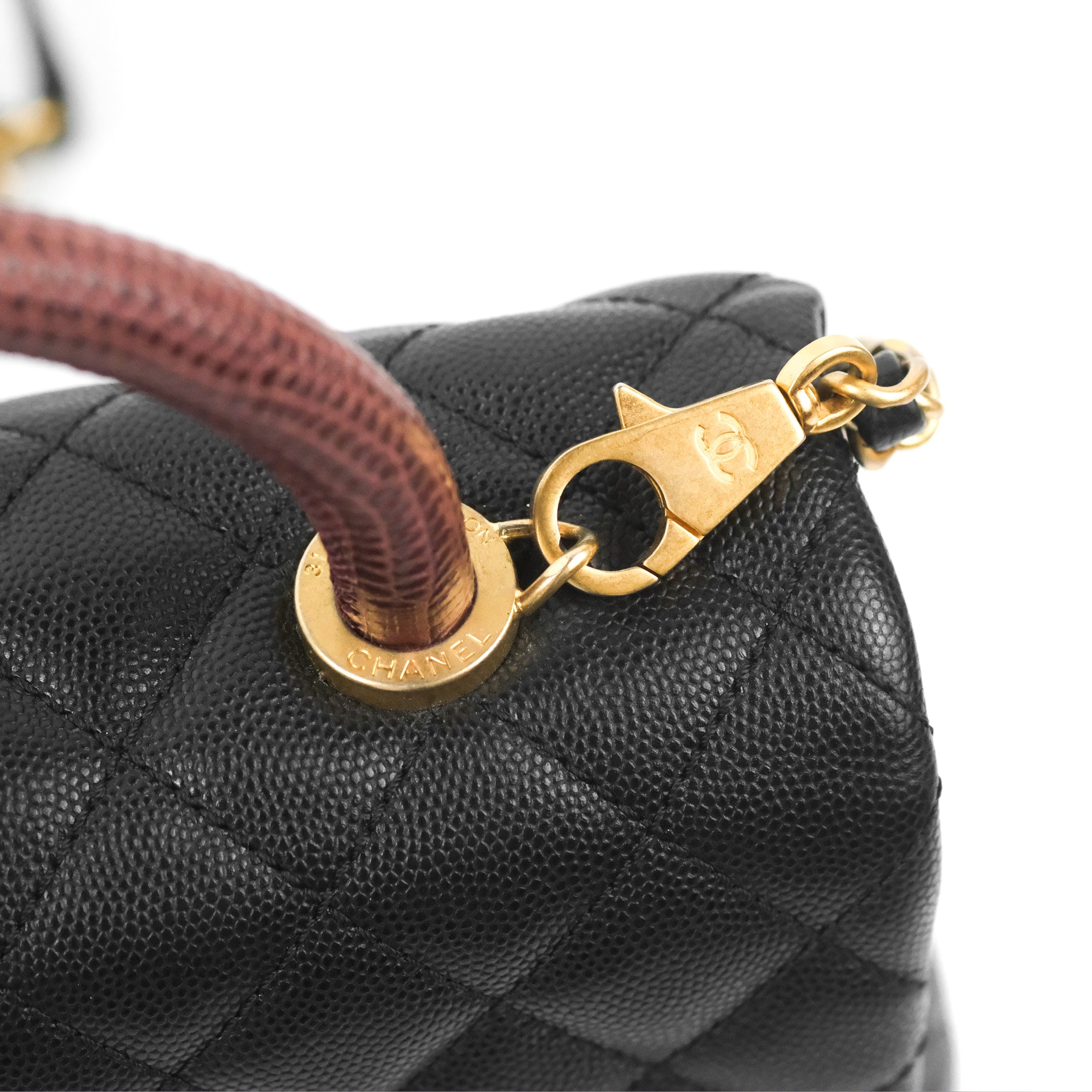 Chanel Medium Coco Handle Quilted Black Caviar Lizard Handle Gold Hard –  Coco Approved Studio
