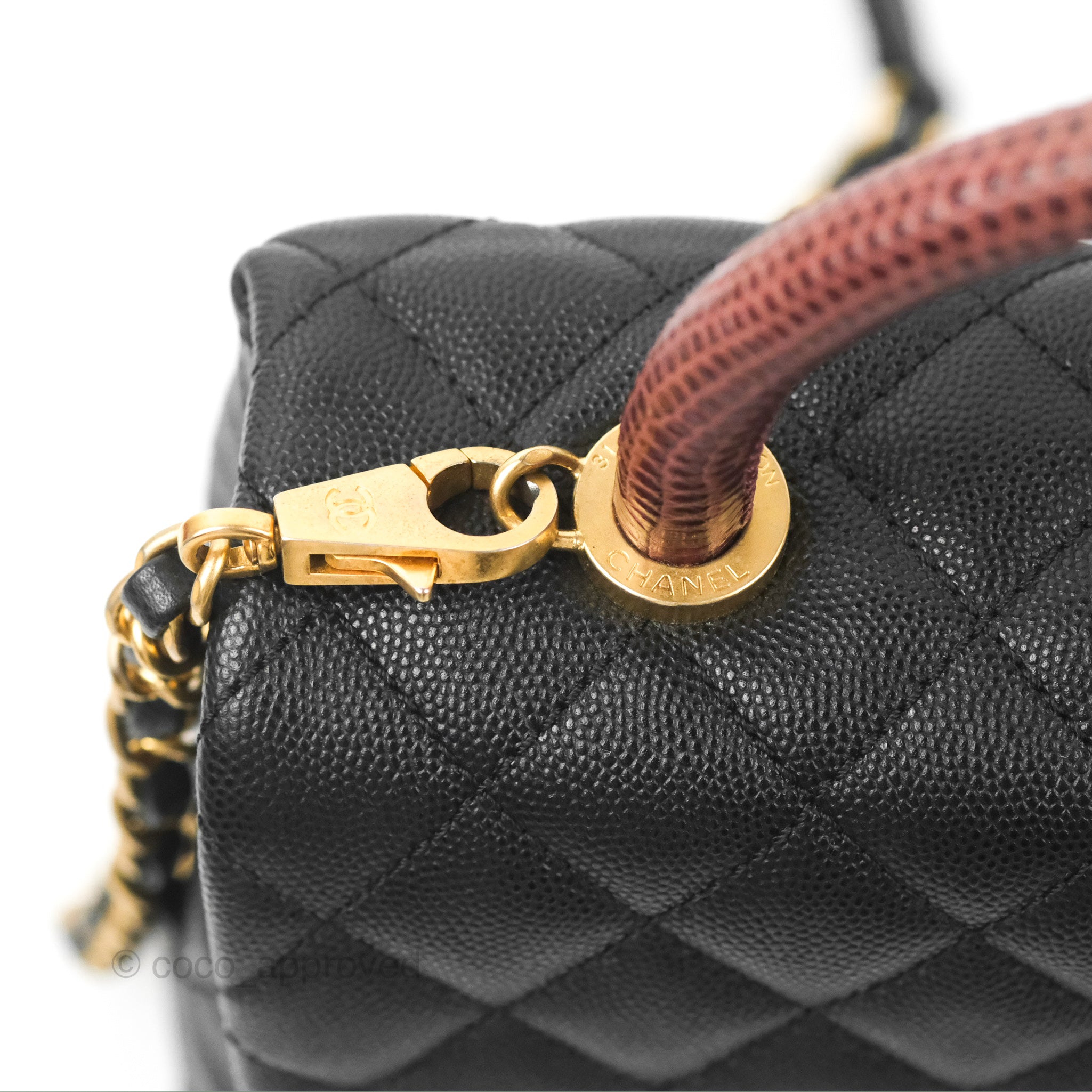 Chanel Black Caviar Lizard Coco Handle Small Flap Bag