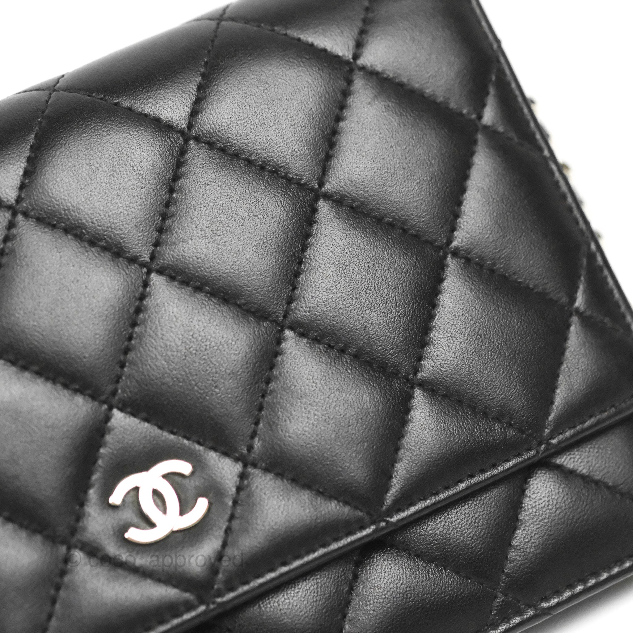 Chanel Quilted Classic Wallet on Chain WOC Black Lambskin Silver
