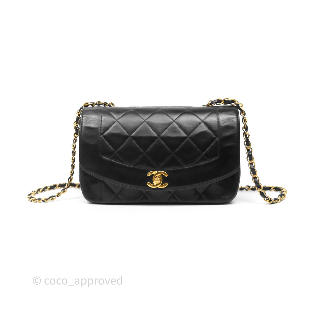 Chanel Vintage Small Diana Bag Quilted Black Lambskin 24K Gold Hardware