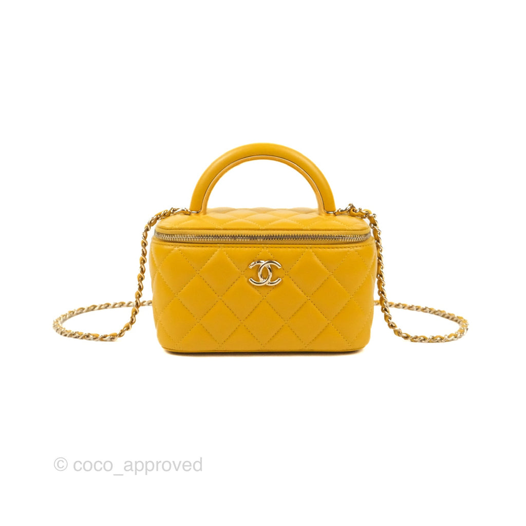 Chanel Vanity Rectangular Top Handle Yellow Lambskin Gold Hardware